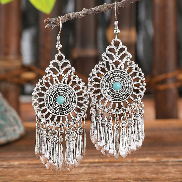 Wholesale 2pcs Bohemian Vintage Flower Tassel Elegant Earrings