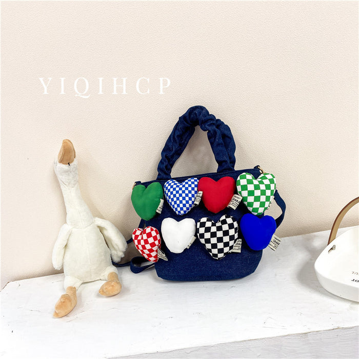 Wholesale Canvas Children's Bag Autumn and Winter Heart-shaped Personalized Handbag  JDC-HB-YuanDuo007