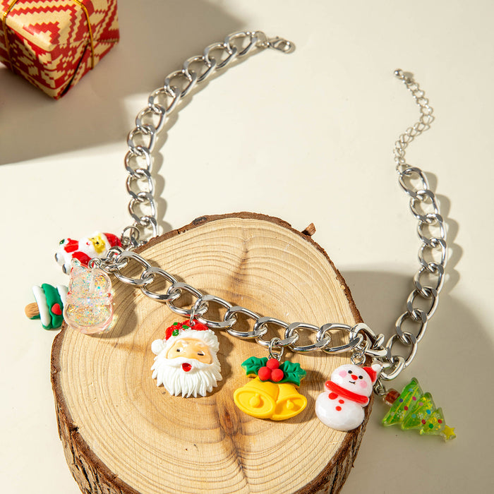 Wholesale Christmas Santa Red-Green Contrast Resin Bell Pendant Necklace Fashion Jewelry Accessory Gift