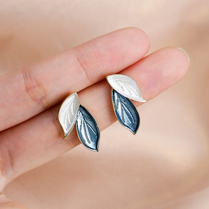 Wholesale S925 Silver Needle Simple Leaf Earrings Women's