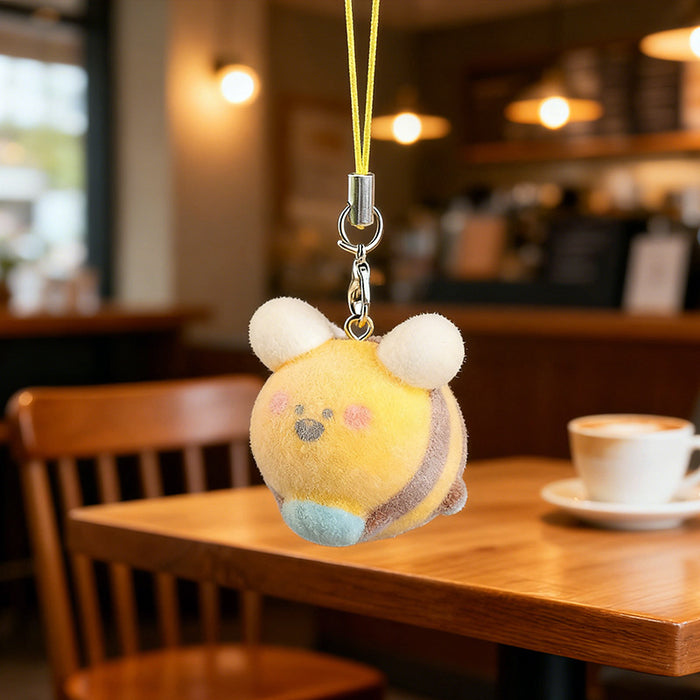 Wholesale Large 3D Flocked Resin Cartoon Bee Keychain