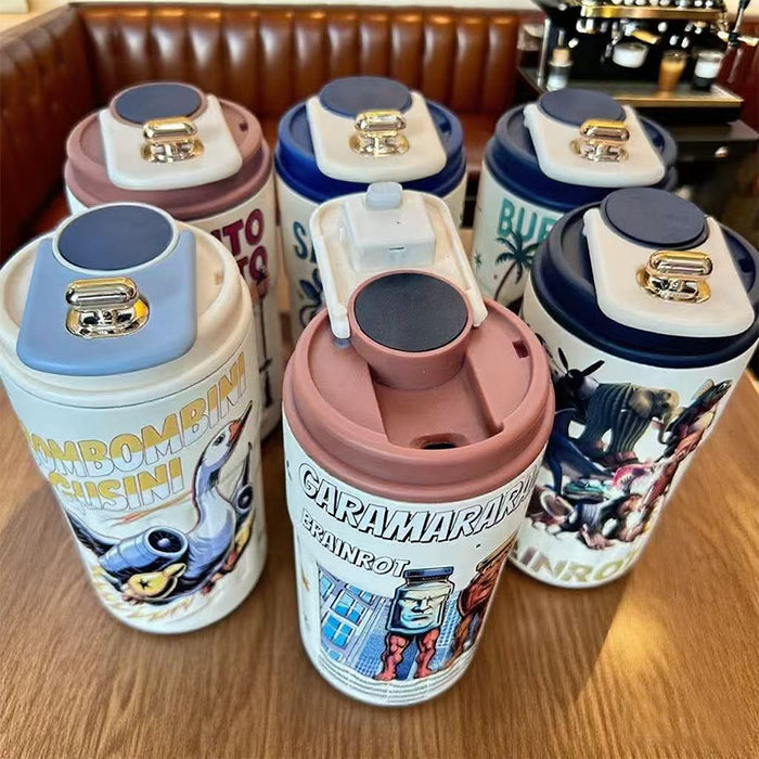 Wholesale Stainless steel thermos cup cartoon high-value straw cup portable large-capacity iced coffee cup