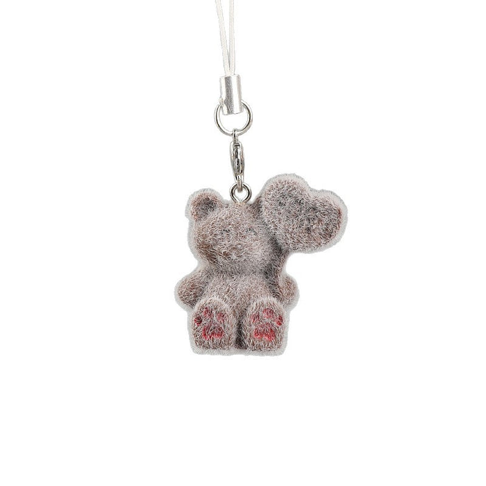Wholesale Cartoon Flocked Heart-Bear Keychain