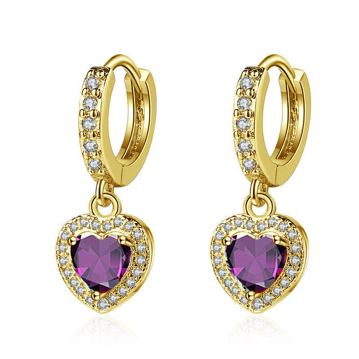 Wholesale Copper Inlaid Zircon Heart Earrings