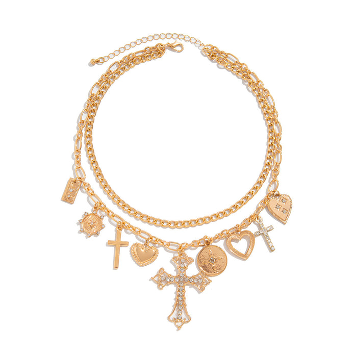 Wholesale Personalized fashion creative style collarbone chain cross heart geometric pendant necklace