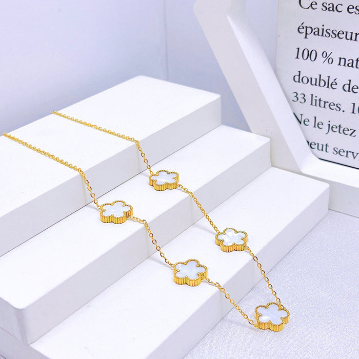 Wholesale Stainless Steel Five-Leaf Clover Bracelet Necklace Earring Set