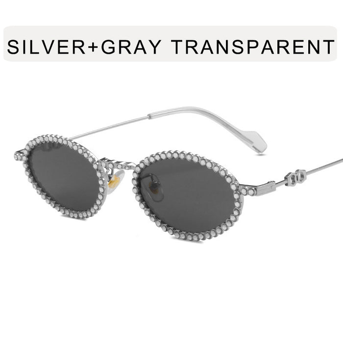Wholesale Full diamond oval frame sunglasses for high-end photography, diamond studded sunglasses