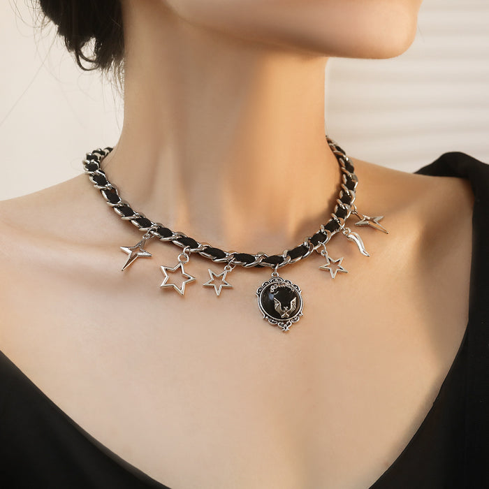 Wholesale Jewelry Wrapped Velvet Five-Pointed Star Necklace Women's Niche Dark Style Clavicle Chain Necklace