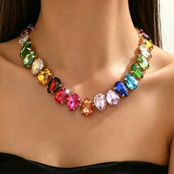 Wholesale Colorful Glass Water Drop Pendant Clavicle Necklace MOQ≥2