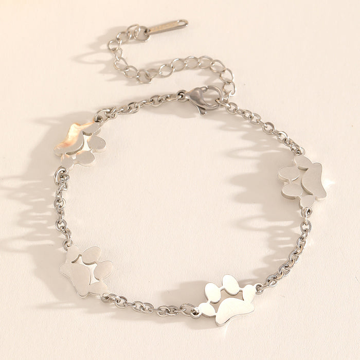 Wholesale 2pcs Stainless Steel Pet Paw Print Bracelet