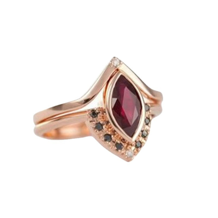 Wholesale Simple natural diamond red inlaid black diamond two-piece ring set