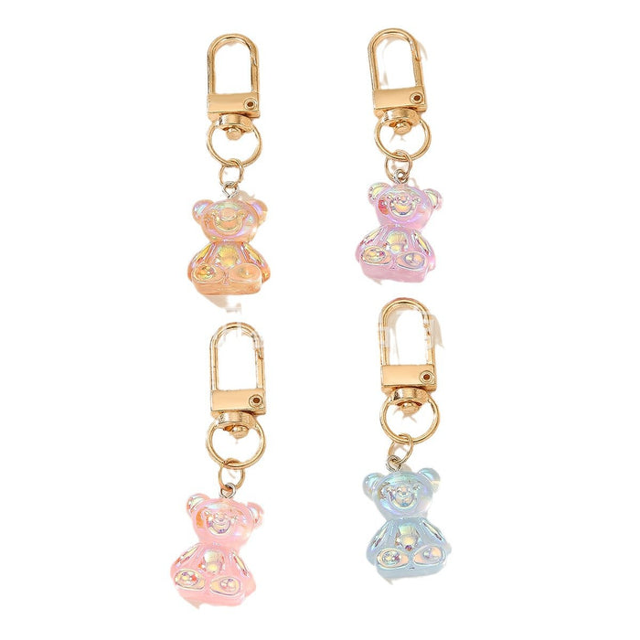 Wholesale A pack of 4 PCS Cute Cartoon AB Colorful Transparent Resin Bear Keychains