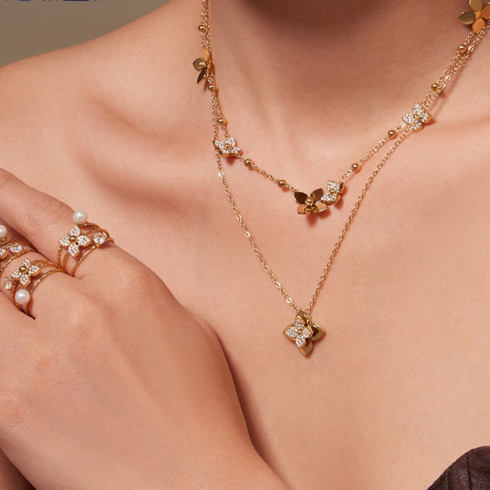 Wholesale 3D Flower Necklace with Opening Titanium Steel Ring