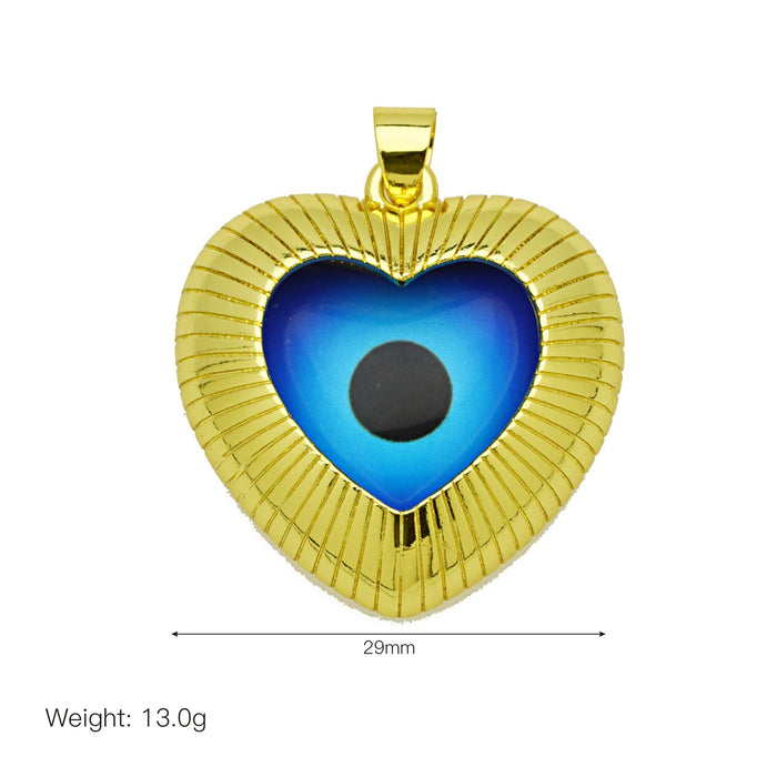 Wholesale Striped heart-shaped love heart eye devil eye copper gold-plated necklace pendant jewelry pendant