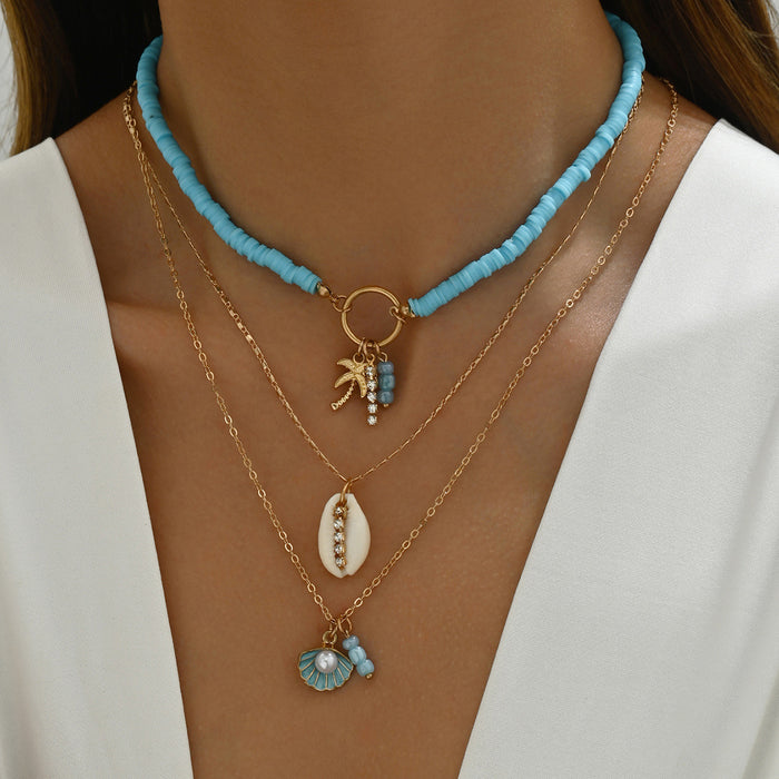 Wholesale Zinc Alloy Layered Necklace with nut Tree Starfish Flower Pendant