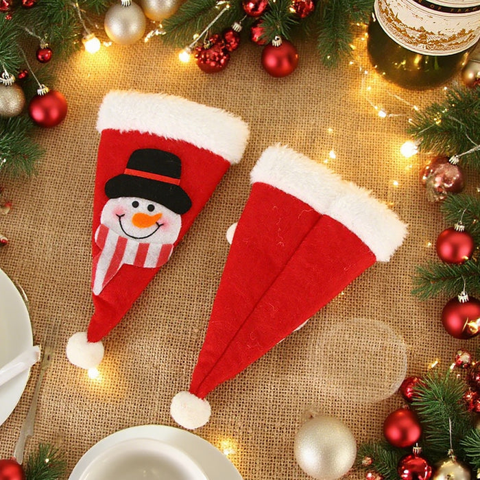 Wholesale Christmas decorations non-woven Christmas cartoon stickers small hat knife and fork bag Christmas table layout knife and fork set
