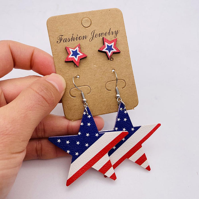 Wholesale New earring earring set with round heart-shaped pentagram sunflower leather earrings