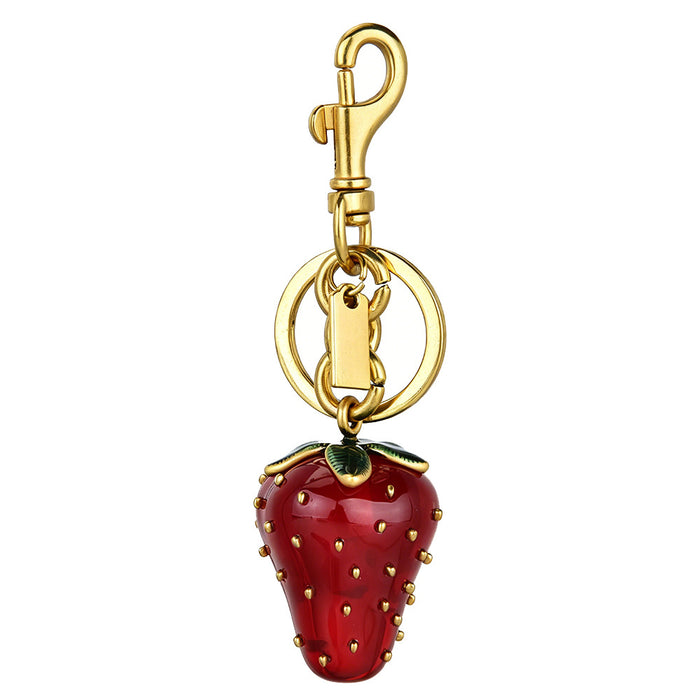 Wholesale Red Strawberry Keychain Bag Charm Cute Fruit Design Decorative Accessory Alloy Pendant For Women S Bag Boutique Resale