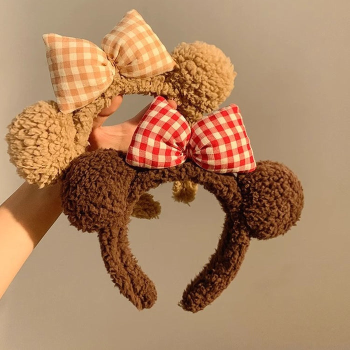 Wholesale Cute bear ear bow plush headband