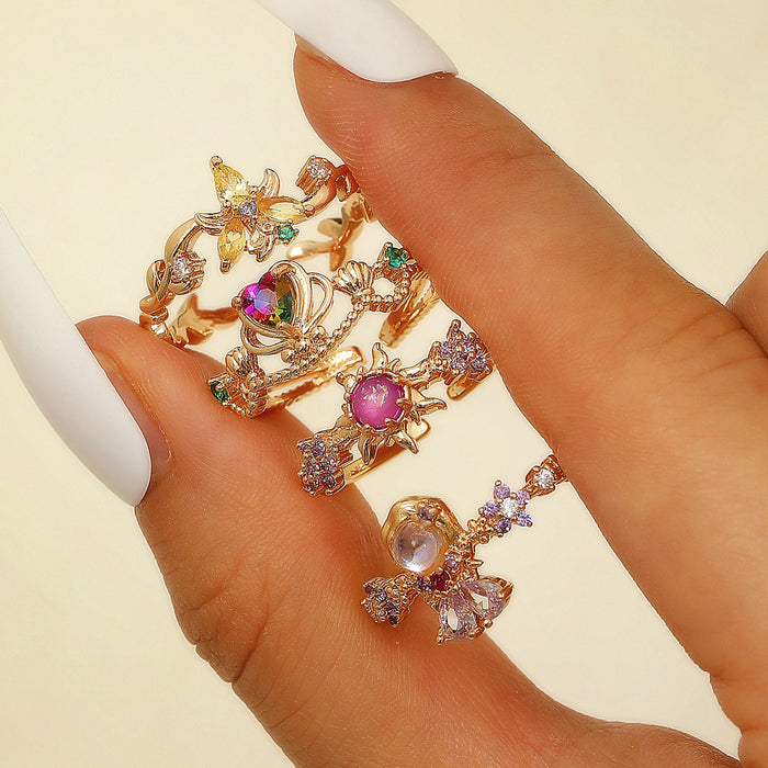 Wholesale Colorful zircon flower cartoon adjustable ring