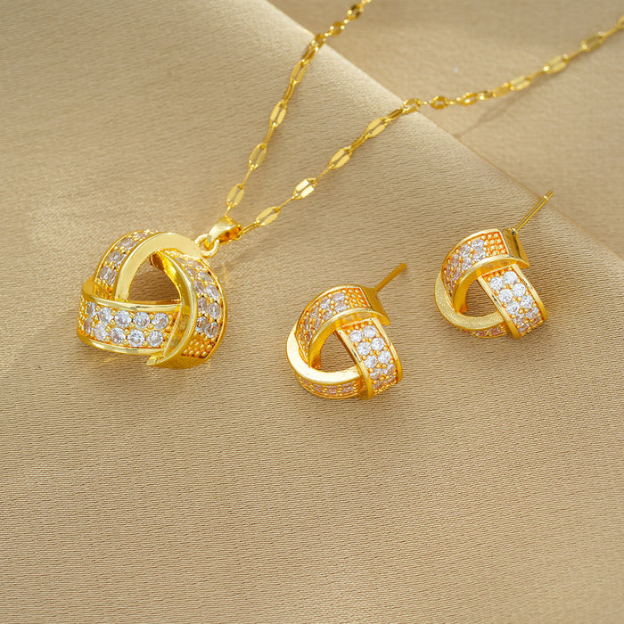 Wholesale Zirconia Heavy Industry Real Gold Electroplated Copper Micro-inlaid Earrings and Necklace Set JDC-NE-OBK007