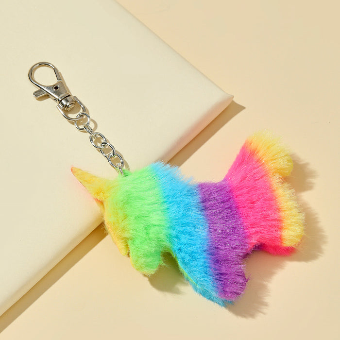 Wholesale Plush Rainbow Stripe Unicorn Keychain JDC-KC-RongRui026