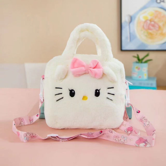 Wholesale Cute cartoon plush shoulder bags in various colors.
