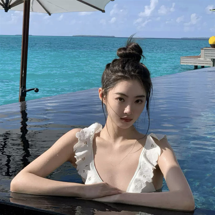 Wholesale Jumpsuit triangle swimsuit with floral shoulder straps, sexy