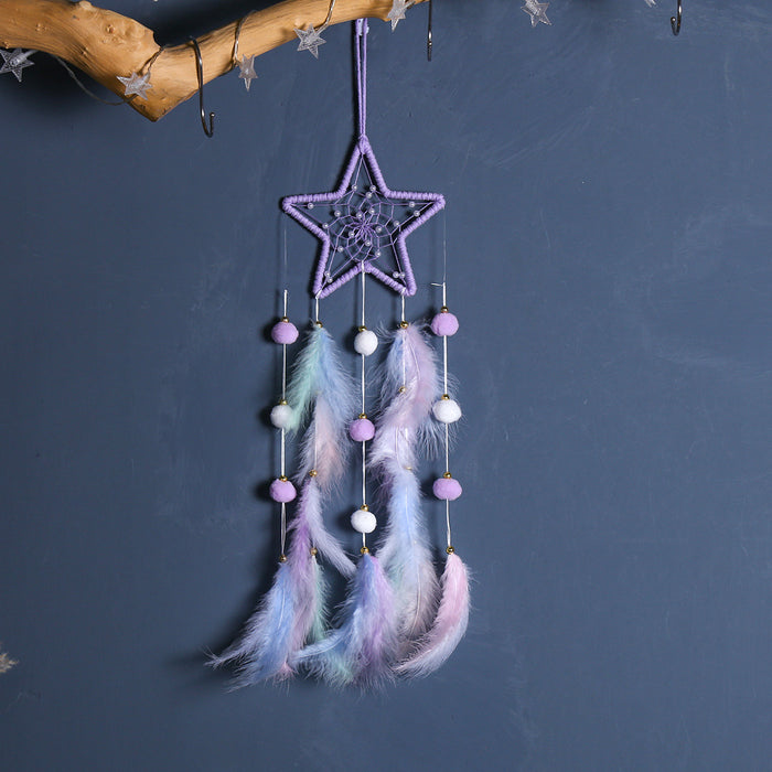 Wholesale Trendy Handmade Dreamcatcher Pendant with Feathers Iron Frame Bag Charm