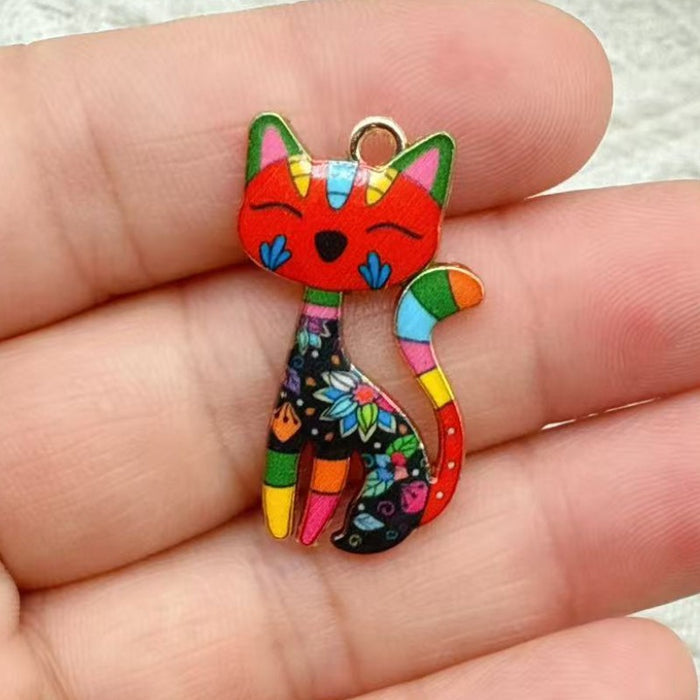 Wholesale 10pcs 21-color KC Gold Drop Oil DIY Creative Realistic Standing Cat Pendant Ornament
