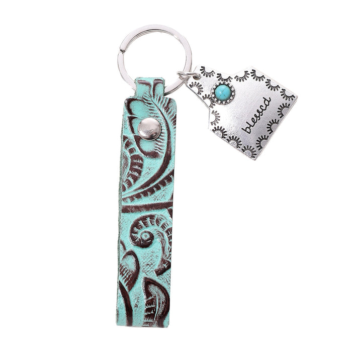 Wholesale Genuine Leather Retro Keychain with Handmade Textured Design