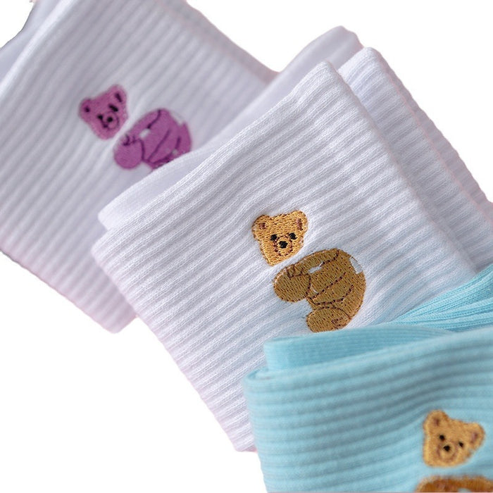 Wholesale Broken Head Bear Embroidery Sports Cotton Middle Socks JDC-SK-JiaY013