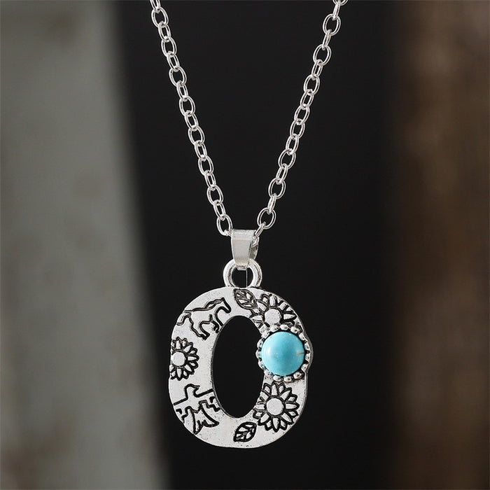 Wholesale 2pcs Retro 26 English Letter Turquoise Necklace