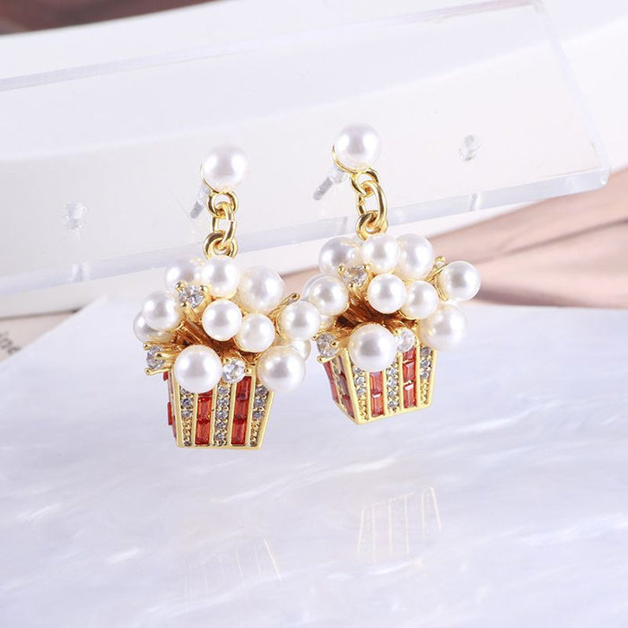 Wholesale jewelry sparkling diamond size pearl stereo popcorn shape creative personality necklace earrings