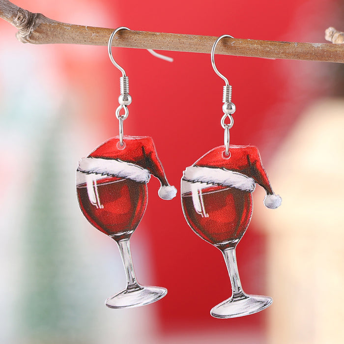 Wholesale Wooden Christmas Wine Glass Earrings JDC-ES-ChuLian006