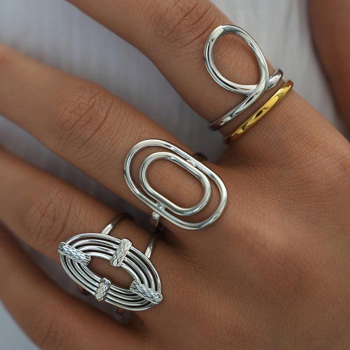 Wholesale Stainless Steel Geometric Line Open Ring Simple Fashion Design Hand Jewelry