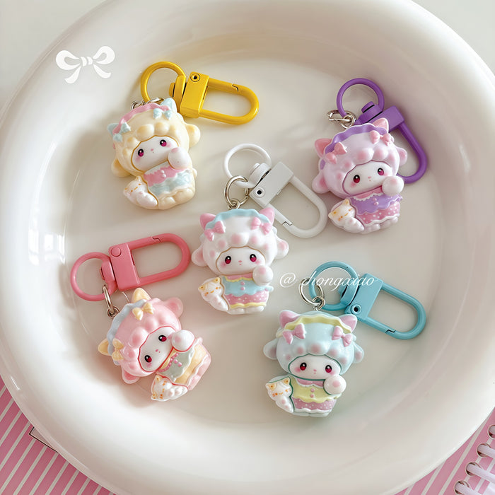 Wholesale Cute Resin Bow Lamb Keychain Cartoon Pink Bag Charm Fashion Accessory Gift For Girls