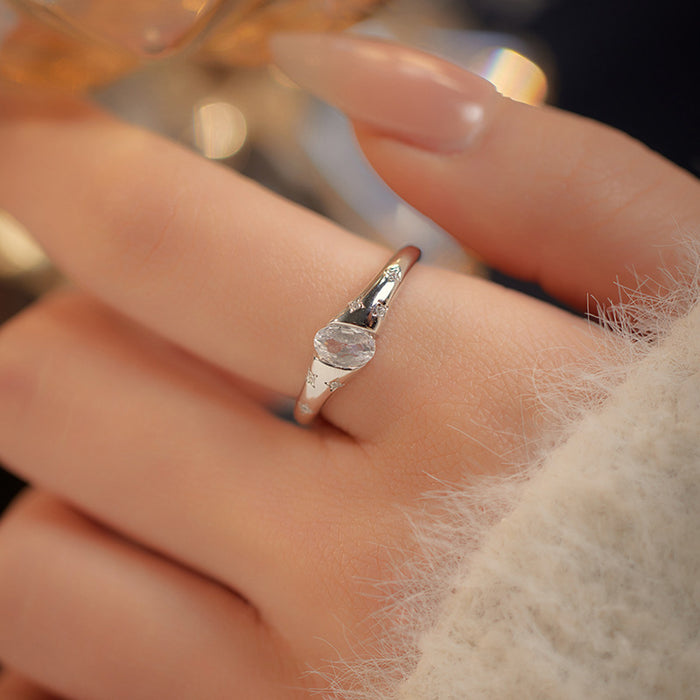 Wholesale Minimalist Starry Ring with Elliptical Single Diamond Adjustable Ring