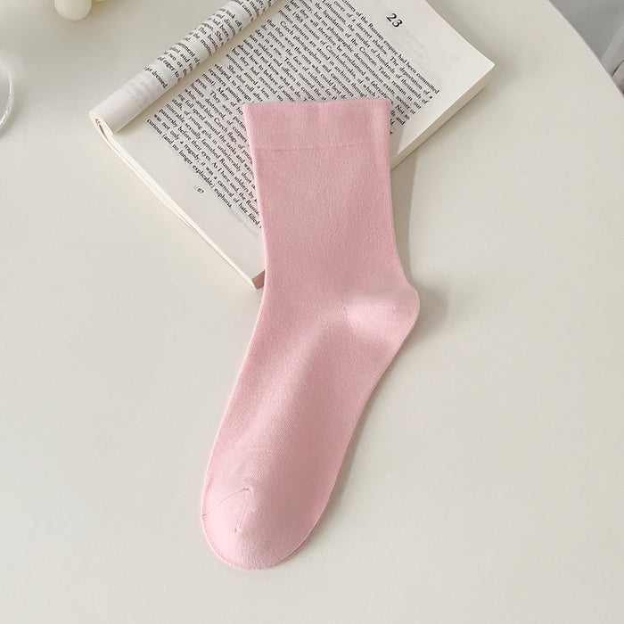Wholesale Pure cotton boneless socks, children's mid tube socks, loose mouth solid color stacking socks