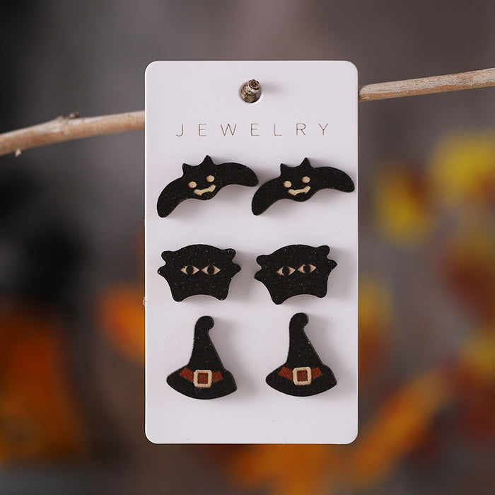 Wholesale  Bat Black Cat Witch Hat Earrings Set Women' s Wooden Earrings  Ear Jewelry