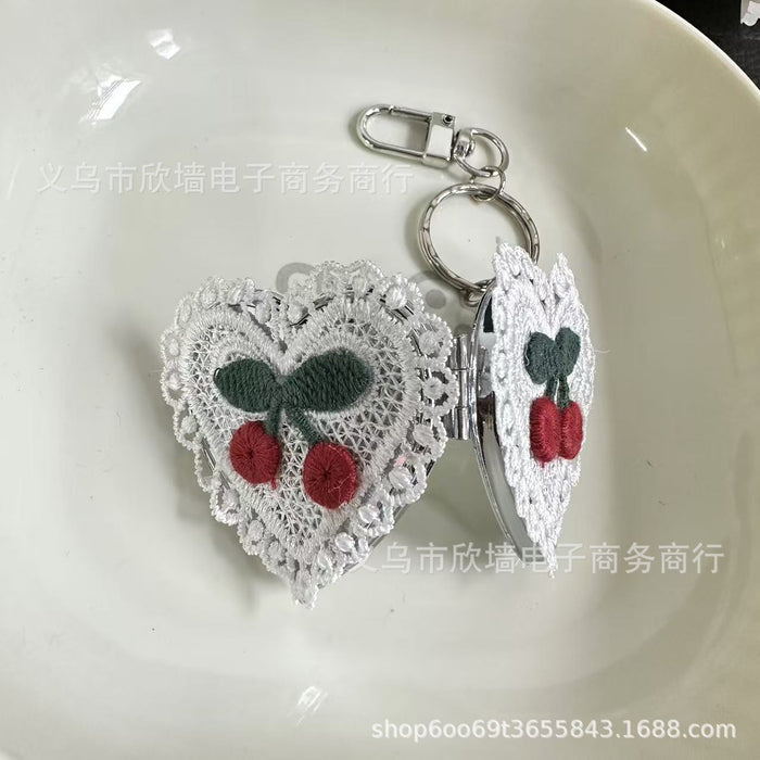Wholesale Vintage lace heart cherry mirror keychain