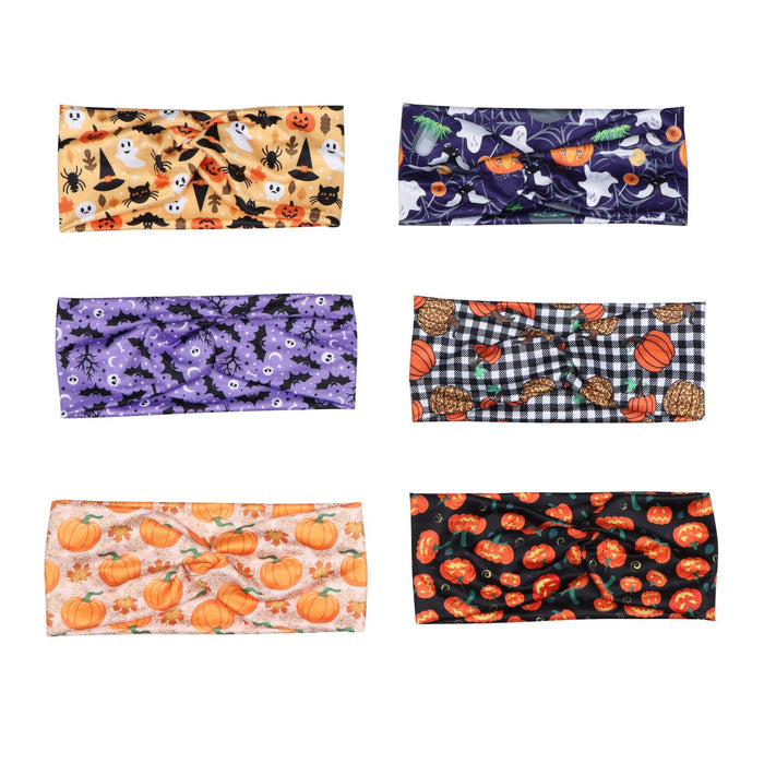 Wholesale Halloween Pumpkin Print Elastic Breathable Sports Sweat-Absorbent Yoga Fabric Headband JDC-HD-Jint001