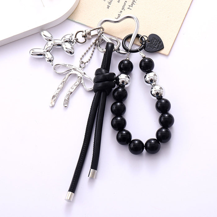Wholesale Leather bow heart pendant luggage keychain lanyard accessories single buckle tassel pendant accessories