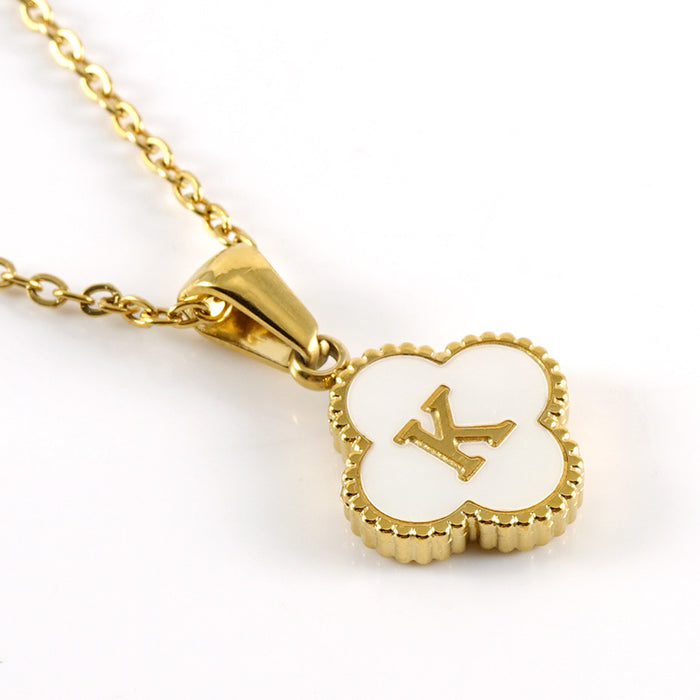 Wholesale Shell Letter Four Leaf Clover Pendant 18K Gold Stainless Steel Necklace JDC-NE-ZhongX005