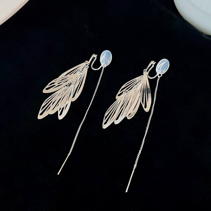 Wholesale Exaggerated Silver Long Metal Tassel Hoop Earrings