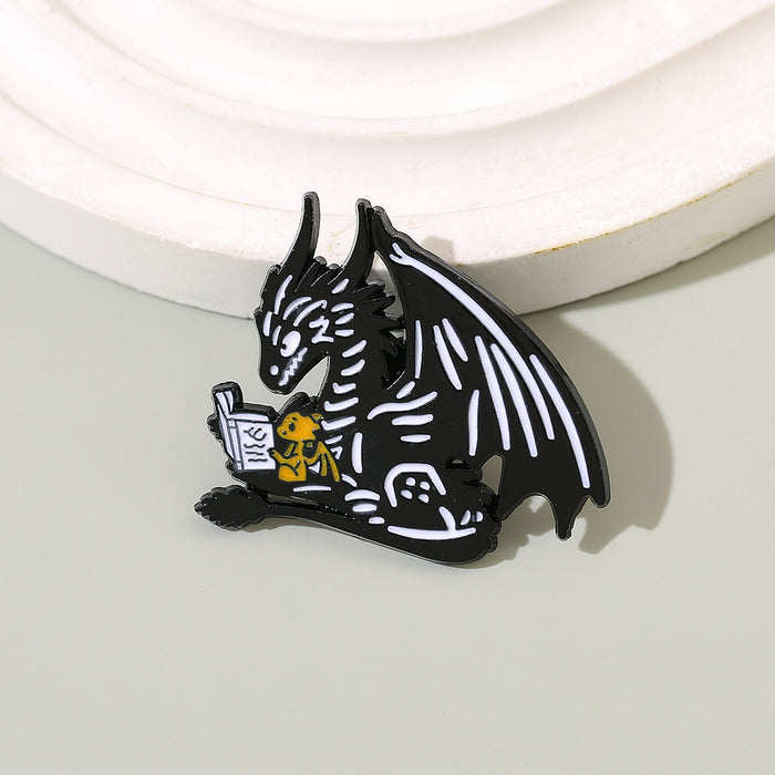 Wholesale Stylish Black Metal Dragon Reading Book Brooch Pin Hat Badge Fashion Accessory