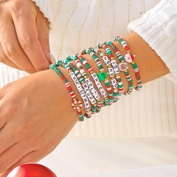 Wholesale Multi-layer stacking Christmas bracelet set personalized colorful polymer clay crystal elastic rope holiday bracelet