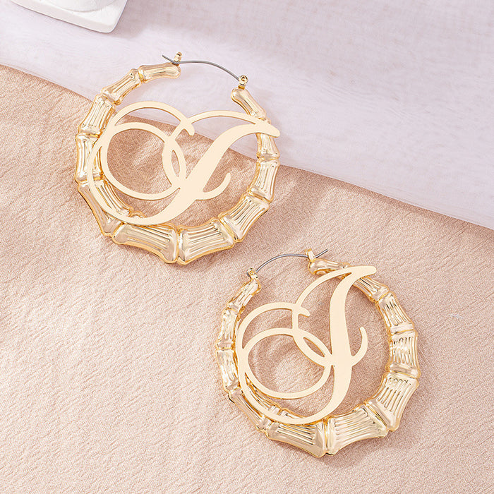 Wholesale Earrings Alloy Bamboo Geometric Letters MOQ≥2 JDC-ES-OuZ004