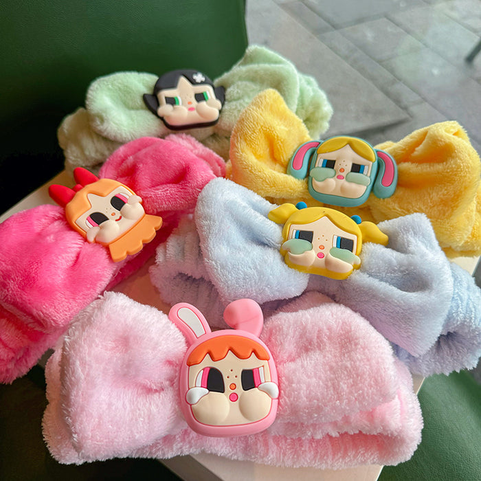Wholesale Cartoon Face Wash Hair Band Women' s Little Doll Cute High Elastic Hair Band Apply Mask Makeup Plush Wrist Band Headwear