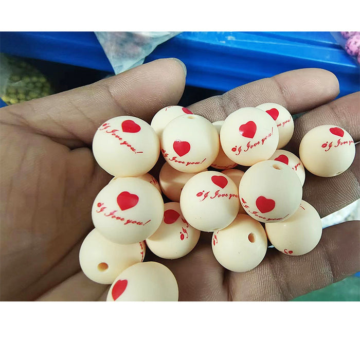 Wholesale 20pcs15mm Valentine's Day Printed Beads JDC-BDS-HongZhou007